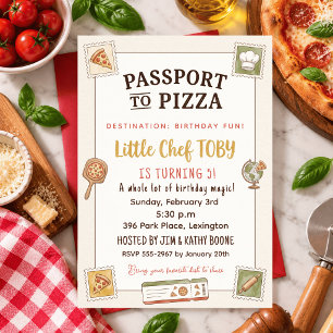 Convite de Aniversário de Pizza com Passaporte em 