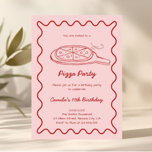 Convite de Aniversário de Pizza Desenhada à Mão Ca