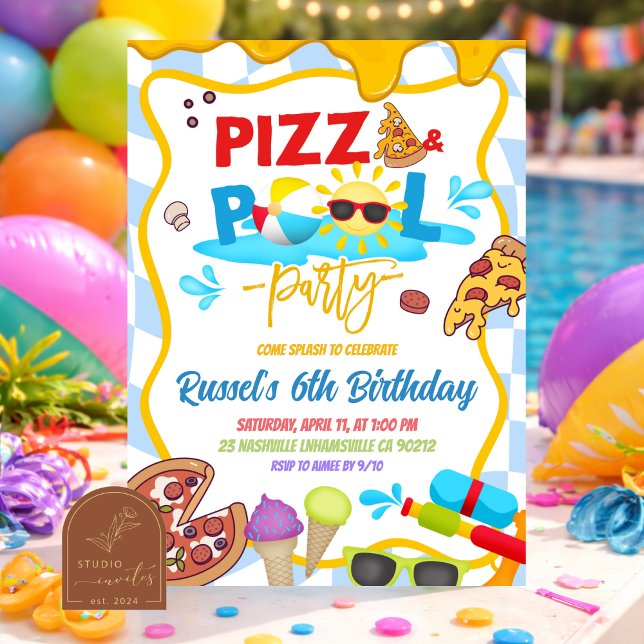Convite de aniversário de pizza e piscina (Criador carregado)