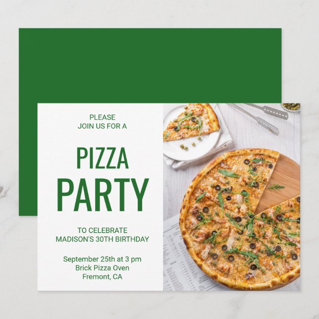 Convite de Aniversário de Pizza Moderna (Frente/Verso)