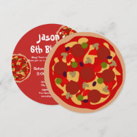Convite de aniversário de pizza redonda de criança
