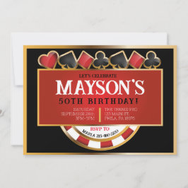 CONVITE DE ANIVERSÁRIO de placas de POKER CASINO