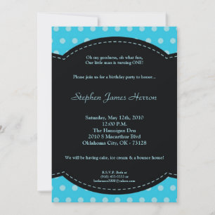 Convite de aniversário de Polkadot Azul 5x7