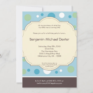 Convite de aniversário de Polkadot Azul 5x7