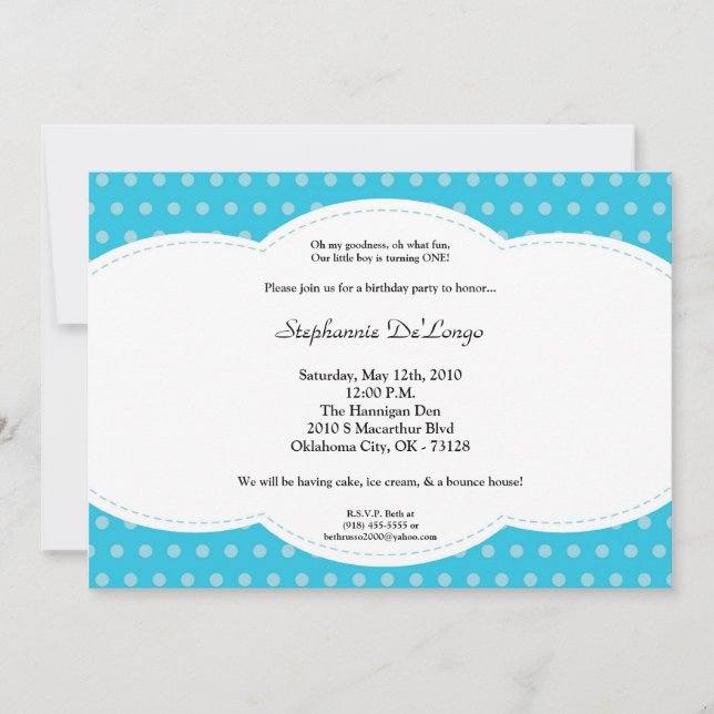 Convite de aniversário de Polkadot Azul 5x7 (Frente)