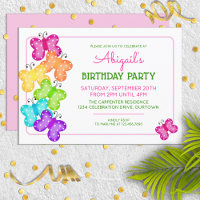 Convite de aniversário de Polkadot-Borboleta Rosa