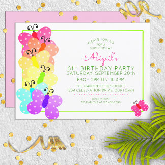 Convite de aniversário de Polkadot-Borboleta Rosa
