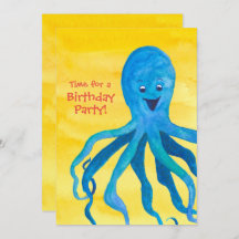 Convite de aniversário de polvo azul