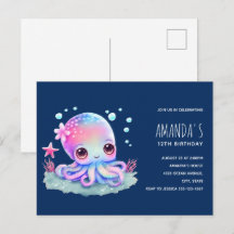 Convite de Aniversário de Polvo Criatura Marinha F