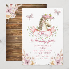 convite de aniversário de pônei bonito floral boho