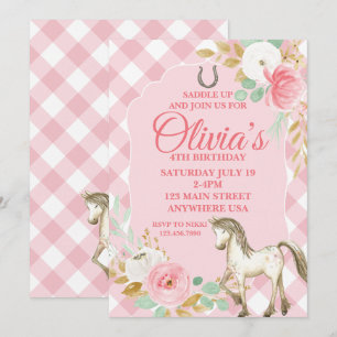 convite de aniversário de pônei bonito floral boho