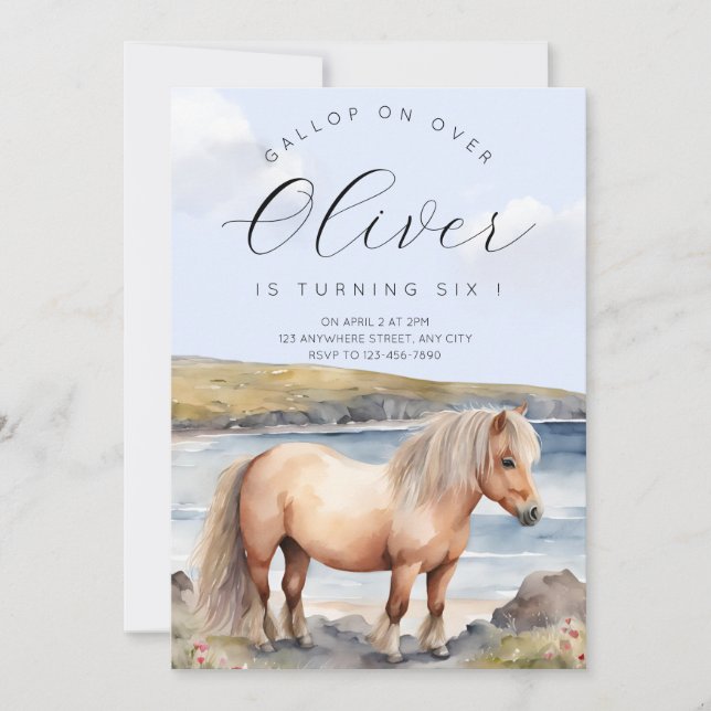Convite de Aniversário de Pônei Shetland (Frente)