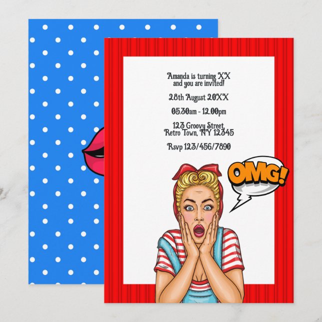 Convite de Aniversário de Pop Art em Quadrinhos (Frente/Verso)