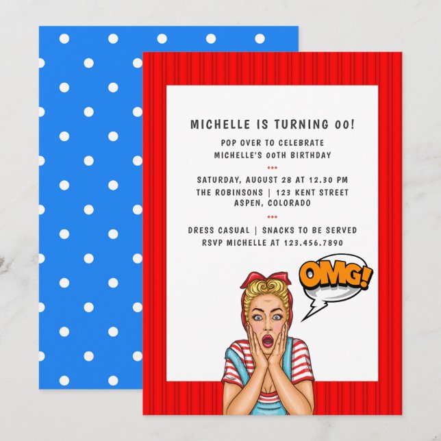 Convite de Aniversário de Pop Art em Quadrinhos (Frente/Verso)