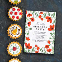 Convite de aniversário de Poppies Vermelhos