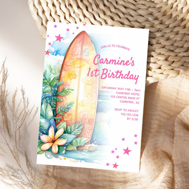 Convite de Aniversário de Prancha de Surfe Festa d (Criador carregado)