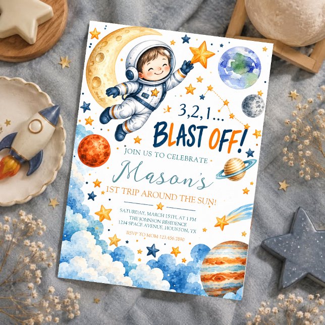 Convite de Aniversário de Primeiro Ano de Astronau (Criador carregado)
