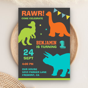 Convite de Aniversário de Primeiro Ano de Dinossau