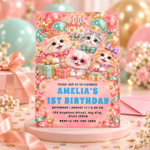 Convite de Aniversário de Primeiro Ano de Gatinho