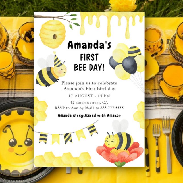 Convite de Aniversário de Primeiro Dia do Bee com  (Criador carregado)
