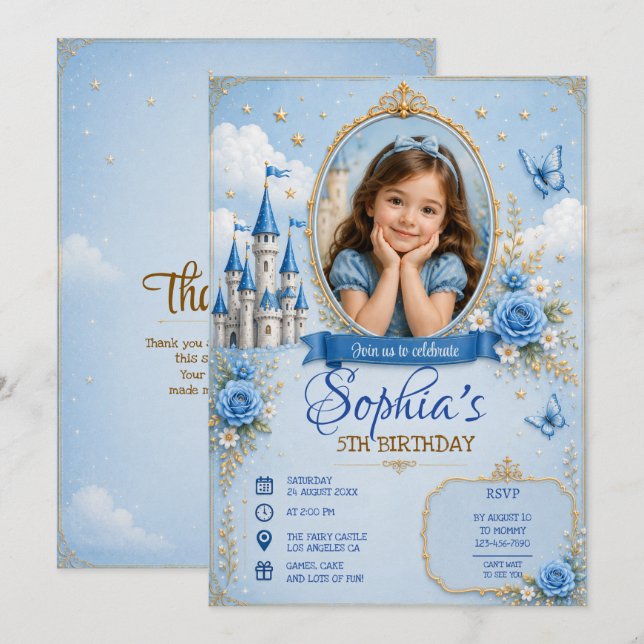 Convite de Aniversário de Princesa 3D (Frente/Verso)