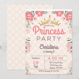 Convite de Aniversário de Princesa com Floral Eleg