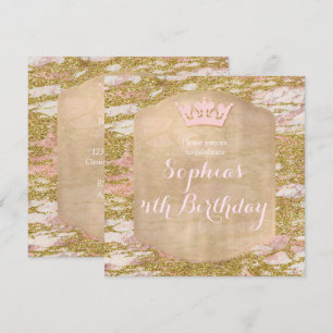 Convite de Aniversário de Princesa com Rosa Dourad
