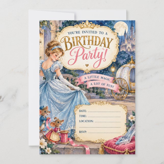 Convite de Aniversário de Princesa de Conto de Fad (Frente)