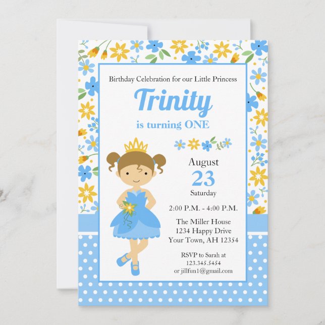 Convite de Aniversário de Princesa, festa de princ (Frente)