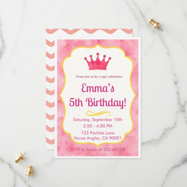 Convite de Aniversário de Princesa | Festa Real Ro (Frente/Verso In Situ)