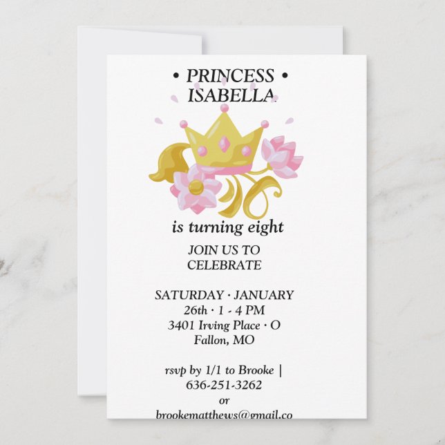Convite de aniversário de princesa Rosa & Dourado (Frente)