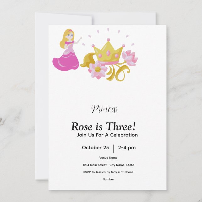 Convite de aniversário de princesa Rosa & Dourado (Frente)
