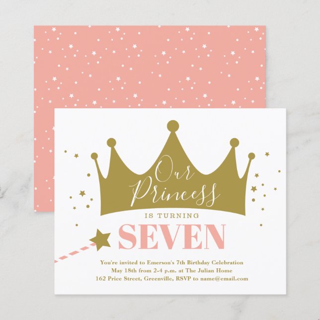 Convite de Aniversário de Princesa Rosa para Menin (Frente/Verso)