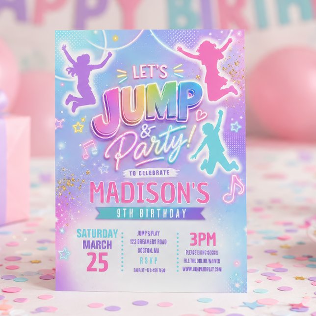 Convite de Aniversário de Pulo em Trampolim Pastel (Criador carregado)