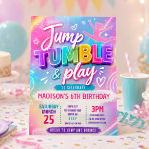 Convite de Aniversário de Pulo em Trampolim Pastel