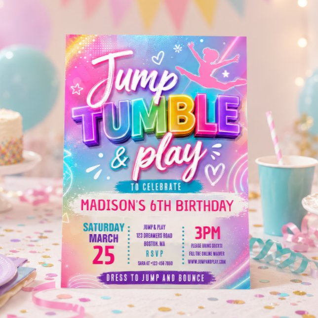Convite de Aniversário de Pulo em Trampolim Pastel (Criador carregado)