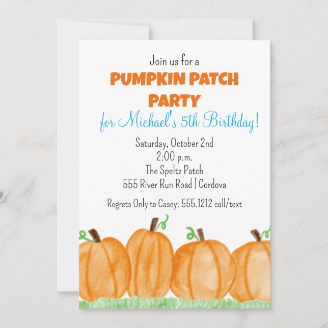 Convite de Aniversário de Pumpkin Patch (Frente)