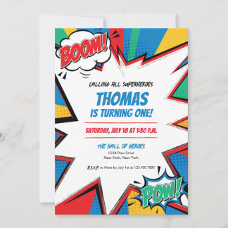 Convite de Aniversário de Quadrinhos de Super-Heró