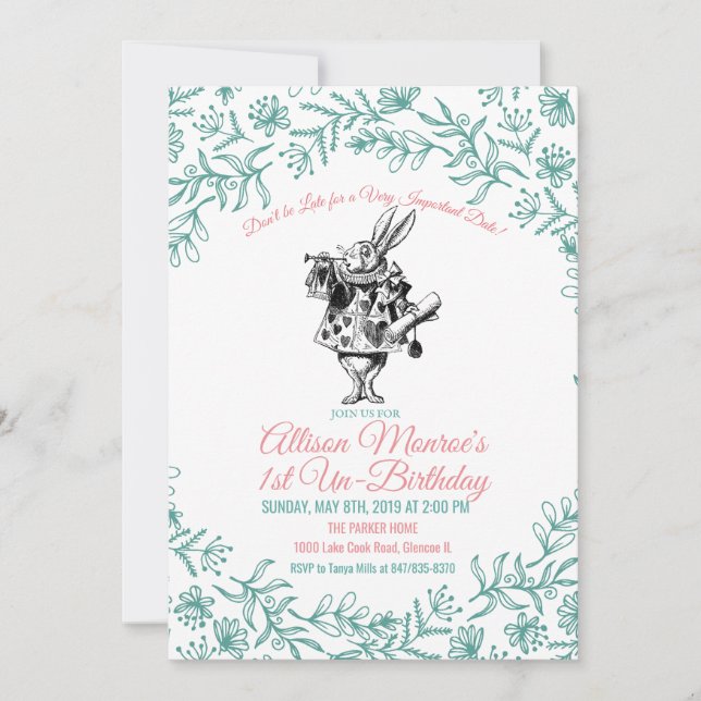 CONVITE DE ANIVERSÁRIO DE QUALQUER IDADE - Alice n (Frente)