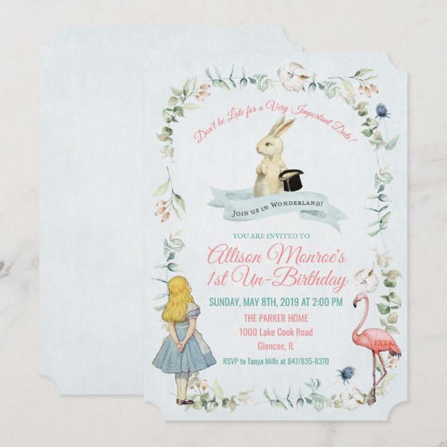 CONVITE DE ANIVERSÁRIO DE QUALQUER IDADE - Alice n (Frente/Verso)