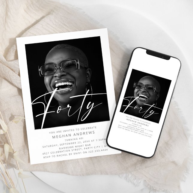 Convite de Aniversário de Quarenta Fotos Moderno (Criador carregado)