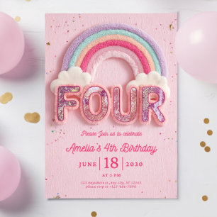 Convite de Aniversário de Quatro Anos Arco-Íris Ed