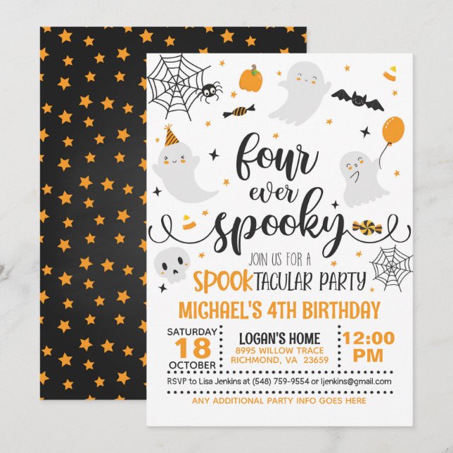 Convite De Aniversário De Quatro Vezes Spooky - Br (Frente/Verso)