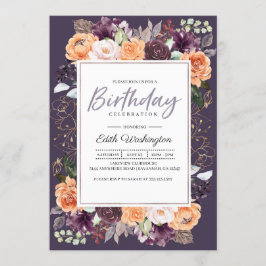 Convite De Aniversário De Queda De Pêssego Roxo