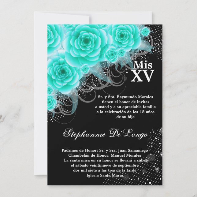 Convite de Aniversário de Quince Anos com Rosas Aq (Frente)