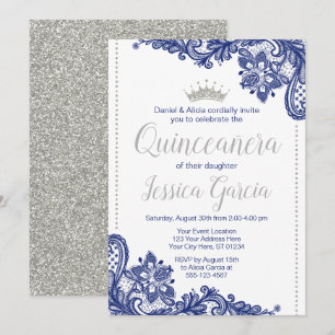 Convite de aniversário de Quinceañera   Azul e Pra