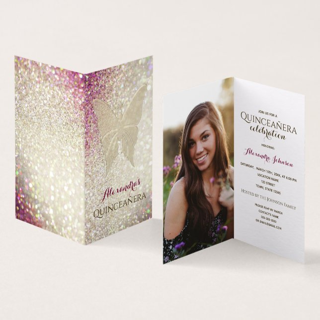 Convite de Aniversário de Quinceanera com Foto (Interior e exterior)