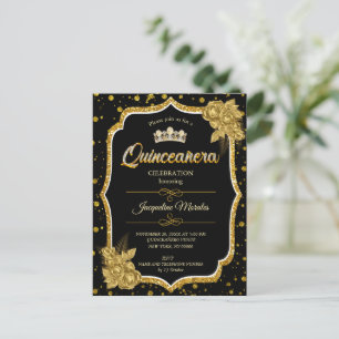 Convite de Aniversário de Quinceañera Dourado Pret