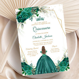 Convite de Aniversário de Quinceanera Floral Verde