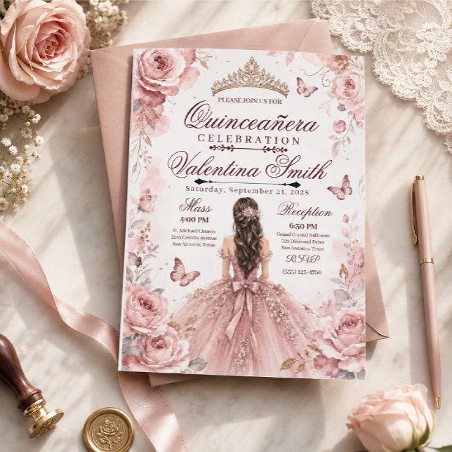 Convite de Aniversário de Quinceañera Personalizáv (Criador carregado)